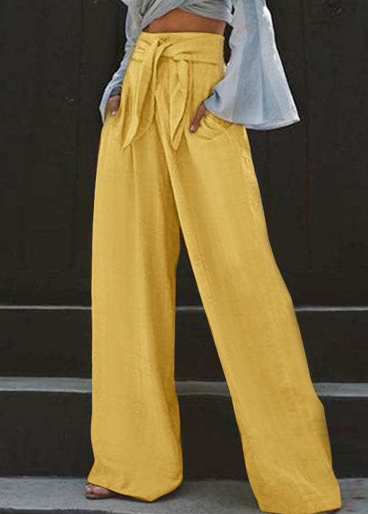 Pants High Yellow Waist Stylish Wide Summer Leg Pockets