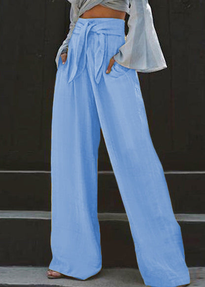 Pants High Yellow Waist Stylish Wide Summer Leg Pockets