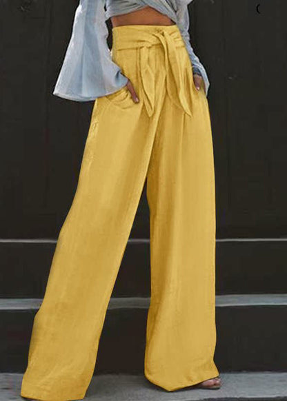 Pants High Yellow Waist Stylish Wide Summer Leg Pockets