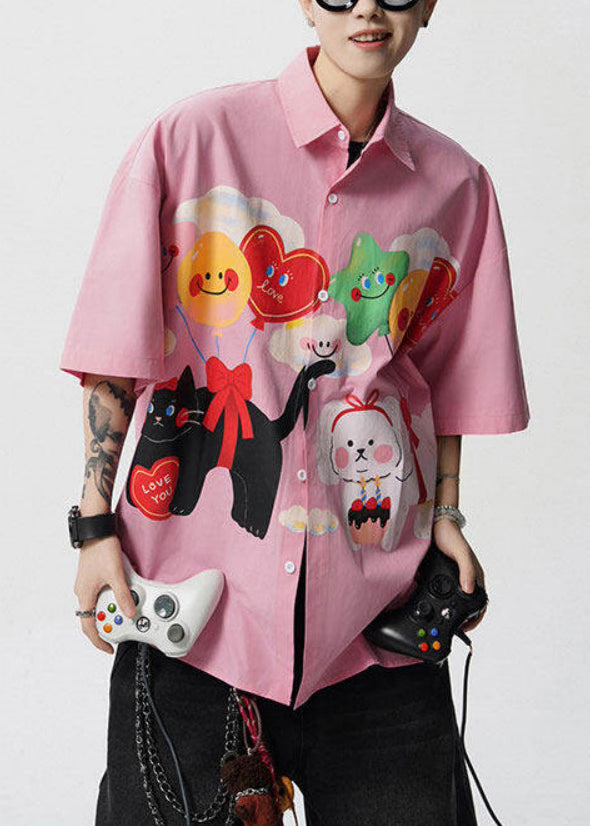 Peter Print Collar Yellow Pan Stylish Sleeve Shirts Half Mens Button Cotton