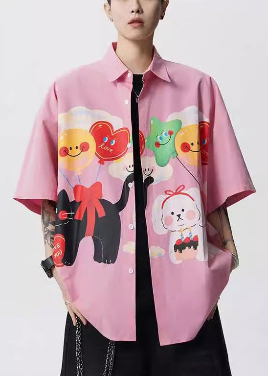 Peter Print Collar Yellow Pan Stylish Sleeve Shirts Half Mens Button Cotton