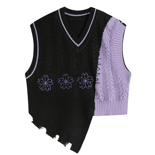 Purple Flowers Knit Vest