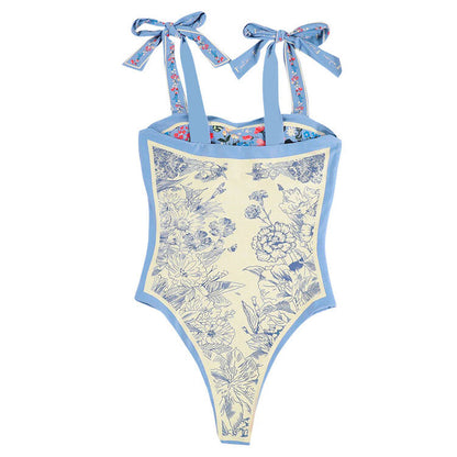 Tie Blue Floral Swimsuit