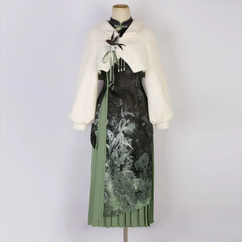 Vintage Bamboo Print Cheongsam Dress spreepickyshop