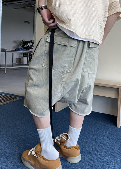 Summer Shorts Blue Pockets Vintage Elastic Mens Denim Waist