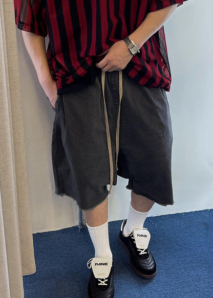 Summer Shorts Blue Pockets Vintage Elastic Mens Denim Waist