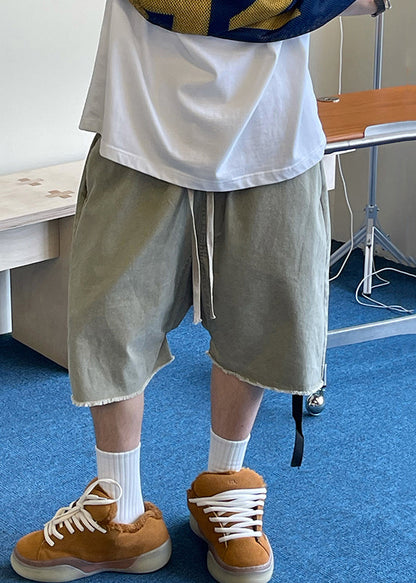 Summer Shorts Blue Pockets Vintage Elastic Mens Denim Waist