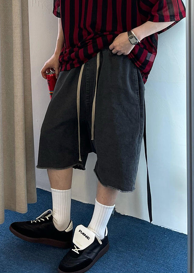 Summer Shorts Blue Pockets Vintage Elastic Mens Denim Waist