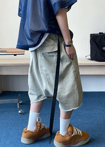 Summer Shorts Blue Pockets Vintage Elastic Mens Denim Waist