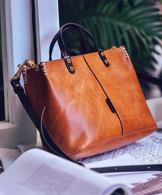 Brown Durable Vintage Leather Handbag Large Tote