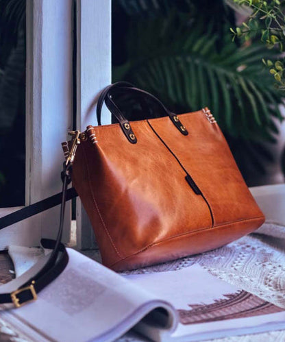 Brown Durable Vintage Leather Handbag Large Tote