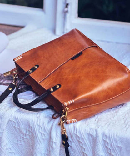 Brown Durable Vintage Leather Handbag Large Tote