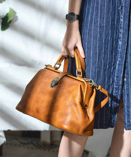 Leather Brown Capacity Vintage Large Handbag Tote