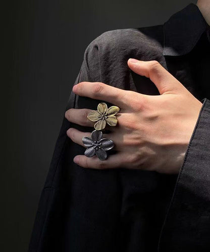 Metal Vintage Floral Set Rings Open Two-Piece