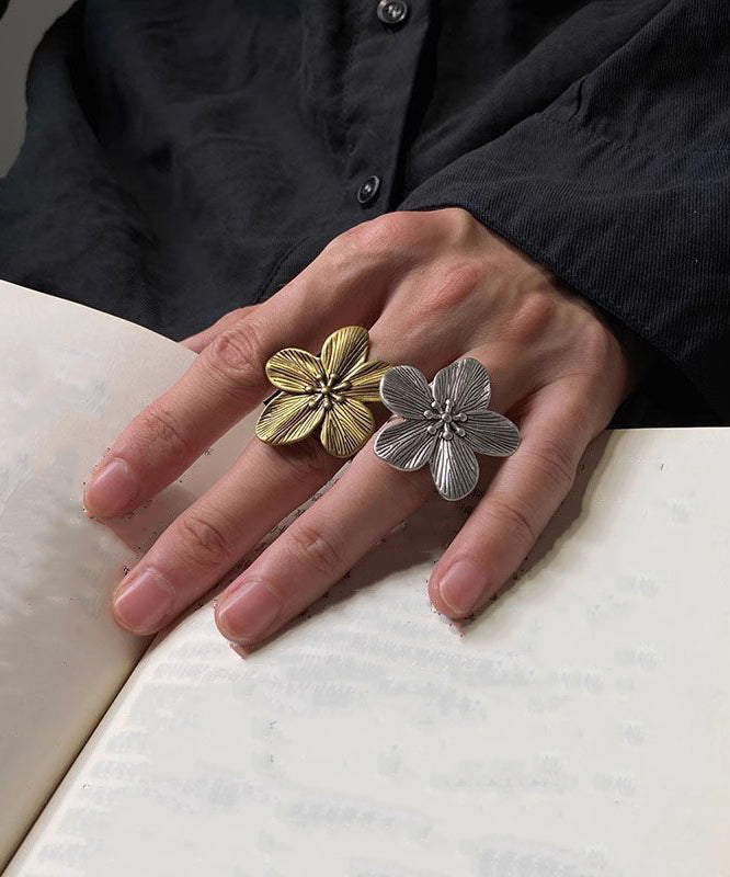 Metal Vintage Floral Set Rings Open Two-Piece