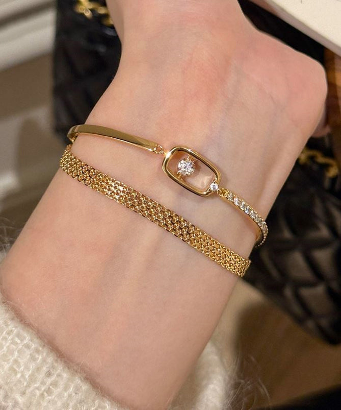 Set Steel Two-Piece Bracelet Zircon Chain Vogue Gold Stainless
