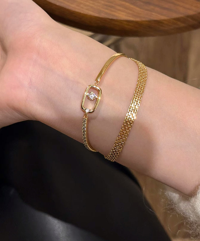 Set Steel Two-Piece Bracelet Zircon Chain Vogue Gold Stainless