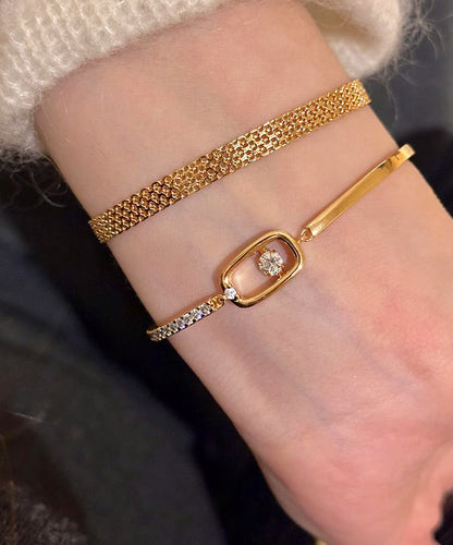 Set Steel Two-Piece Bracelet Zircon Chain Vogue Gold Stainless