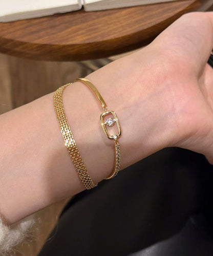 Set Steel Two-Piece Bracelet Zircon Chain Vogue Gold Stainless