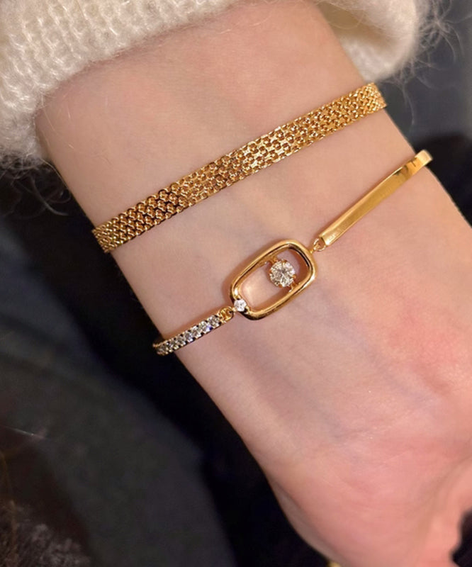 Set Steel Two-Piece Bracelet Zircon Chain Vogue Gold Stainless