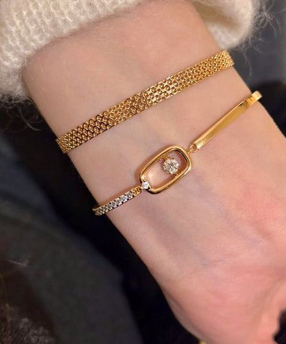 Set Steel Two-Piece Bracelet Zircon Chain Vogue Gold Stainless