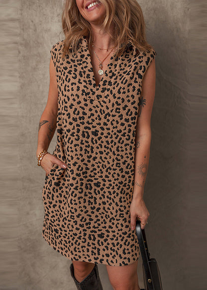 Mid Patchwork Sleeveless Vogue Dress Leopard Print