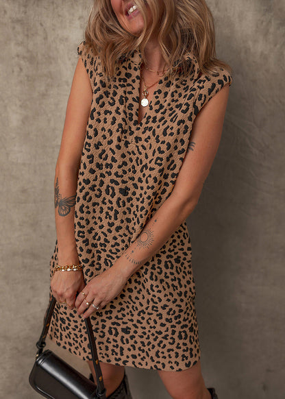 Mid Patchwork Sleeveless Vogue Dress Leopard Print
