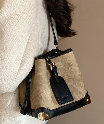 Leather Bucket Drawstring Faux Black Bag Women