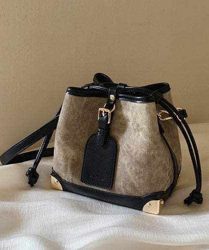 Leather Bucket Drawstring Faux Black Bag Women