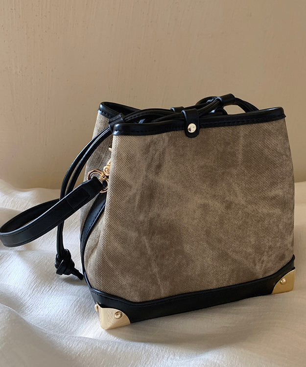 Leather Bucket Drawstring Faux Black Bag Women