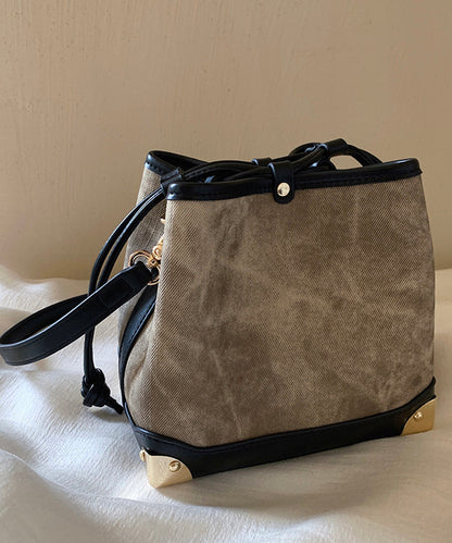 Leather Bucket Drawstring Faux Black Bag Women