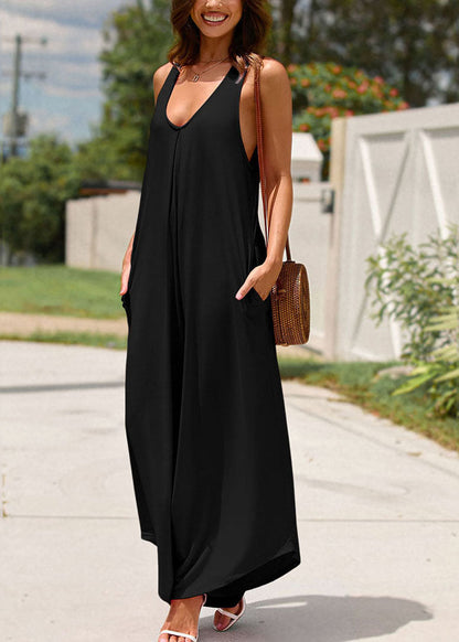 Women Maxi Black Summer Dress Strap Patchwork Spaghetti