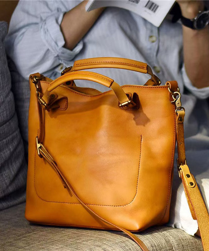 Tote Orange Capacity Handbag Large Leather Women