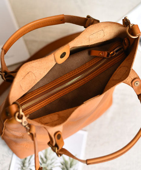 Tote Orange Capacity Handbag Large Leather Women