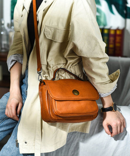 Durable CrossBody Leather Solid Messenger Bag Orange Women