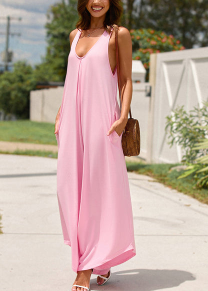 Pink Summer Women Solid Neck Jumpsuit U