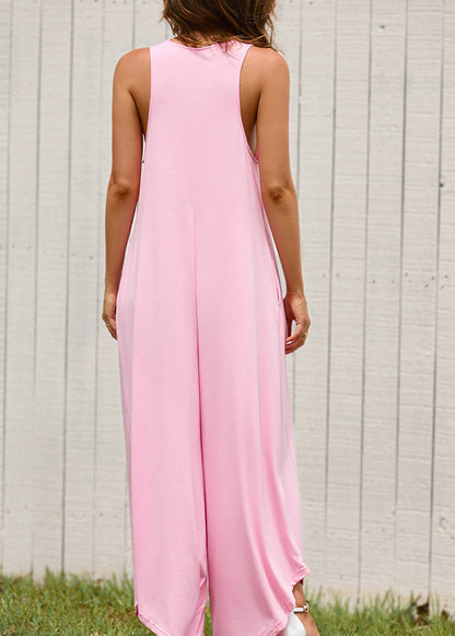 Pink Summer Women Solid Neck Jumpsuit U