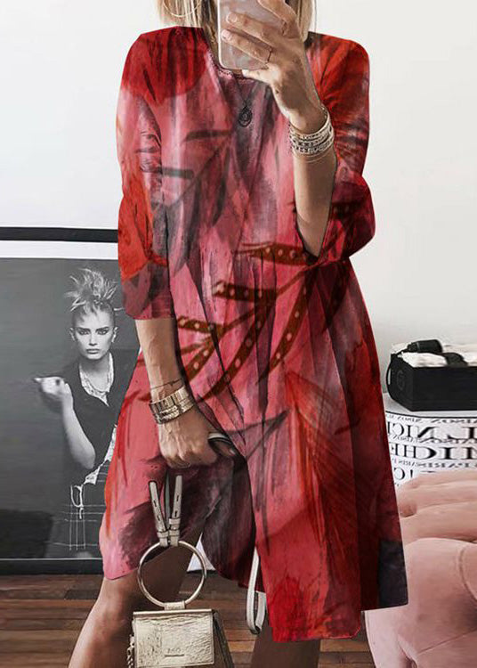 Print Summer O Neck Women Mid Dress Yellow Cotton