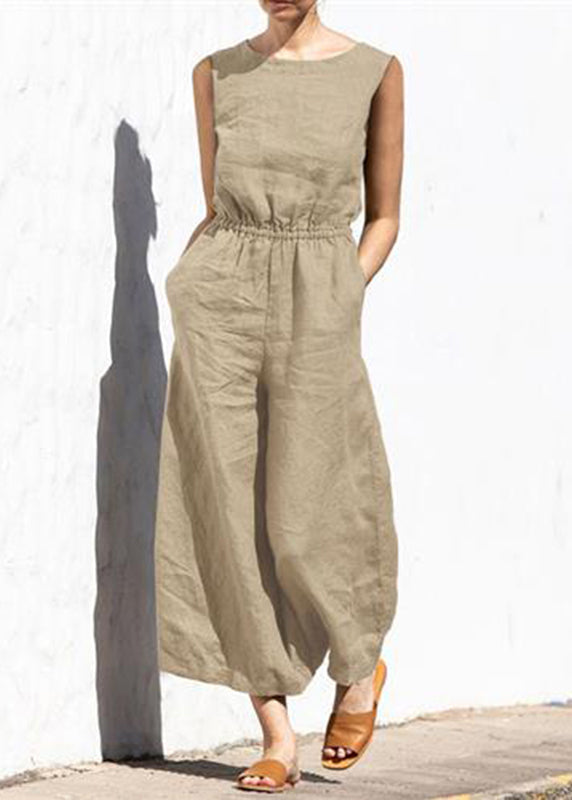 Jumpsuit Slim Sleeveless High Fashion Khaki Casual Color Womens