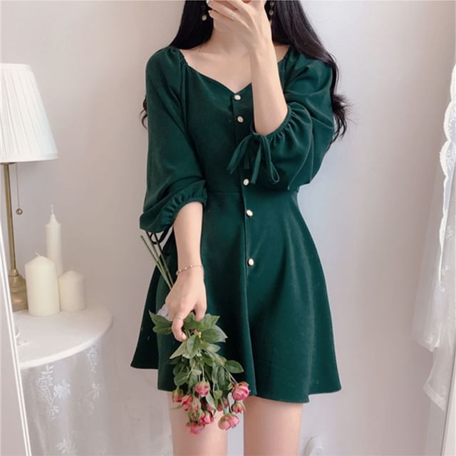 Long Sleeve Sweetheart Neckline Mini A-Line Dress