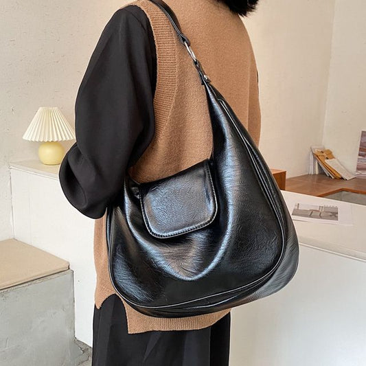 Plain Faux Leather Shoulder Bag