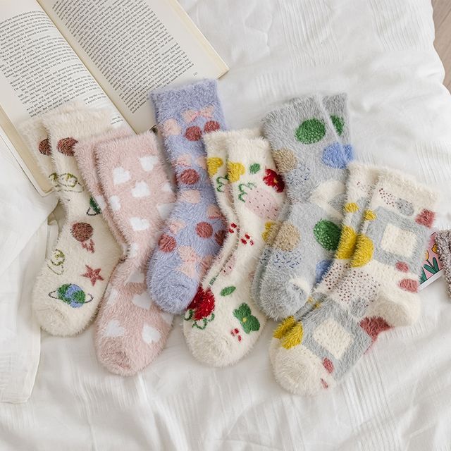 Set Of 3 Pairs: Patterned Fluffy Socks