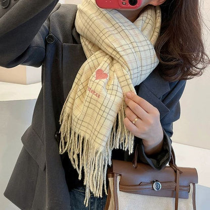 Heart Plaid Embroidered Scarf