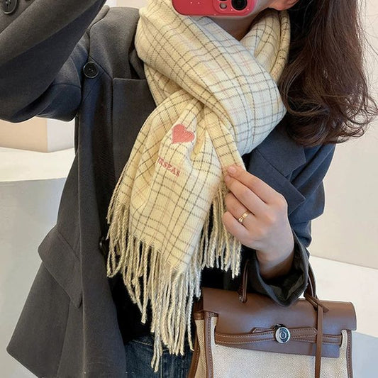 Heart Plaid Embroidered Scarf