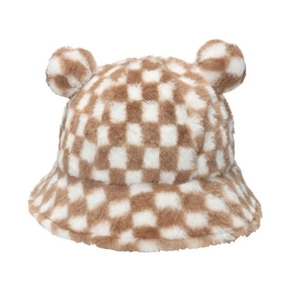 Bucket Hat Shearling Bear Ear Faux