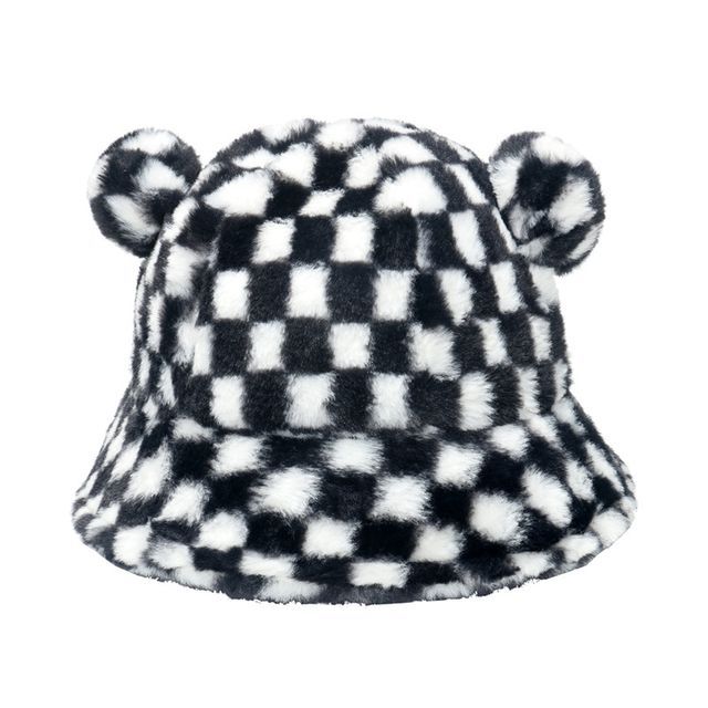 Bucket Hat Shearling Bear Ear Faux