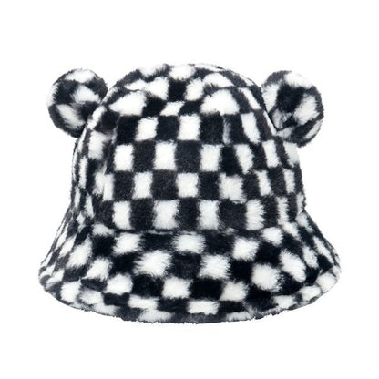 Bucket Hat Shearling Bear Ear Faux