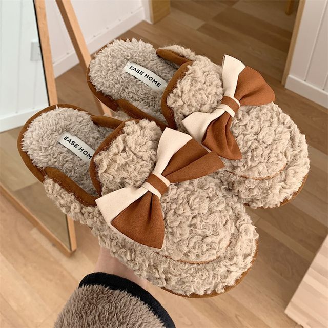 Bow Fleece Home Slippers