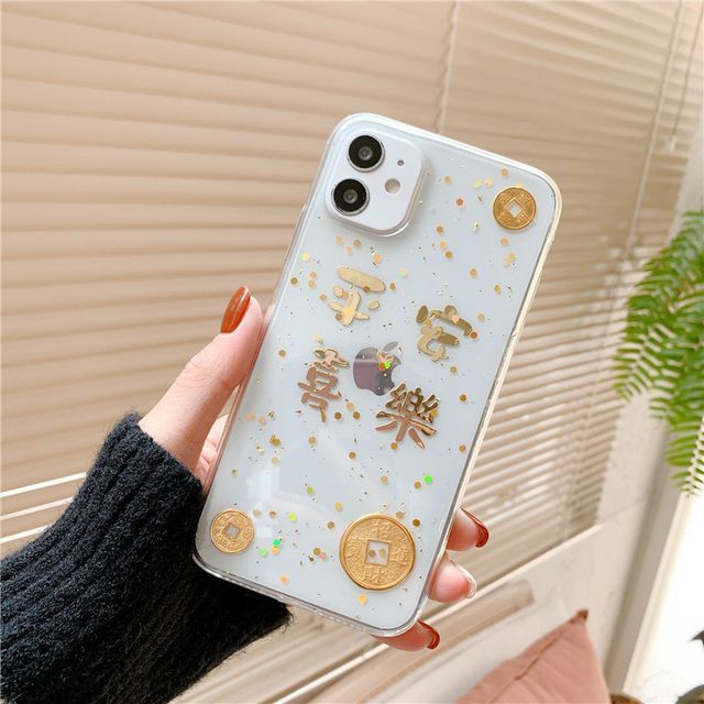Phone Gold Chinese Leaf Characters Case Transparent