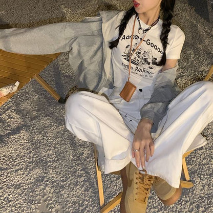 Print Short-Sleeve Cartoon T-Shirt Cropped